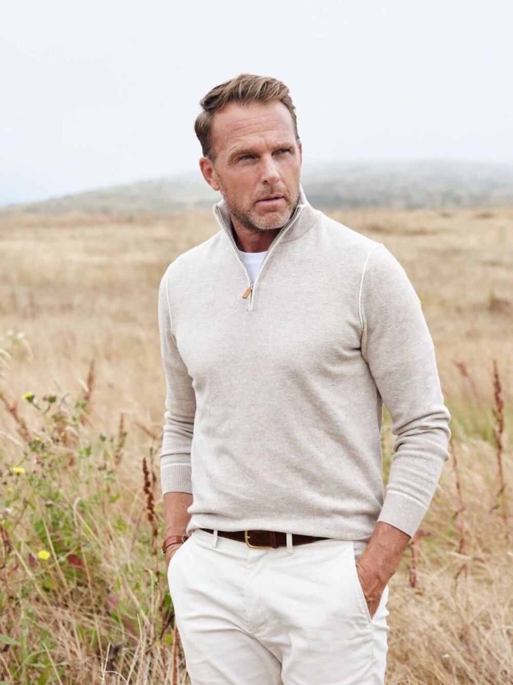 Men’s Collars & Co. Tan Wool/Cashmere 1/4 Zip Long Sleeve Sweater M NWT
